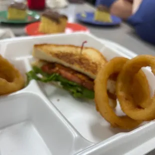 Blt and onion rings, so good.
