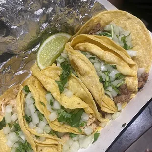 Chicken and beef corn street tacos.