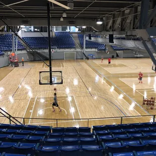 Gym area set up for basketbakl
