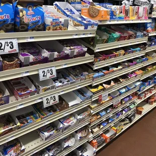Little Debbie stuff, granola bars, and pop tarts.