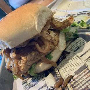 Jenn's Chicken Sandwich with Carmelized onions. Excellent!