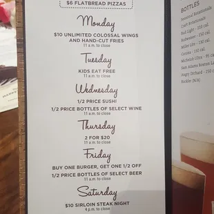 Daily Specials and Happy Hour