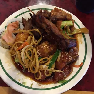 a plate of asian food