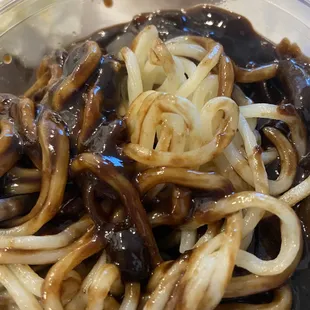 Legit Korean Jja jang myun(black soybean noodle.) it was hard to mix, but the taste is so good.