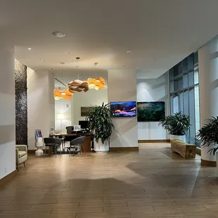 NOT the check in just the arrival lobby go up the elevator to check in