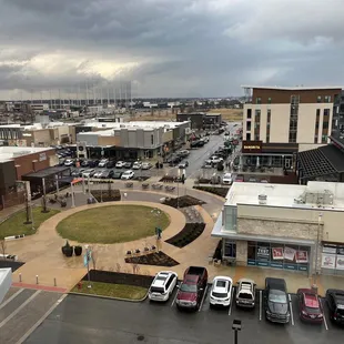 Window view to restaurants nearby