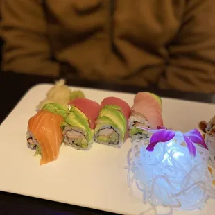 a plate of sushi on a table