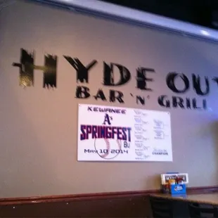 signage for hyde out bar and grill