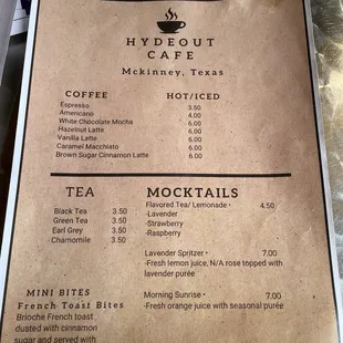 New drink menu 10/27/24