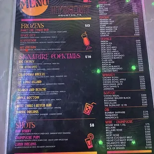 the menu of the restaurant