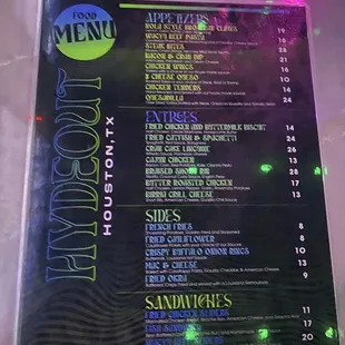 the menu of the restaurant