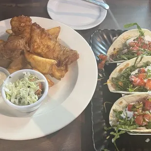 Fish and chips and chicken tacos