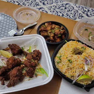 Chicken lollipop, No name Chicken (NNC) and Mutton biryani