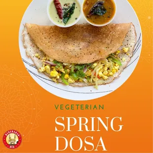 a plate of dosa and a bowl of soup