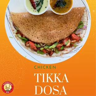 chicken tikka dosa served on a plate