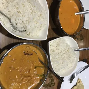 Beautiful serving.  Chicken Tiki Marsala and Paneer Butter Masala