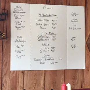 a menu on the wall