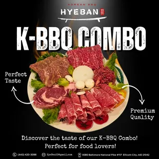 Get ready for a feast at Hyeban in Ellicott City! Dive into our top-selling K-BBQ Combo A, perfect for 4-5 people. Book your table today!