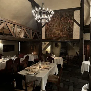 Interior dining room by the fireplace