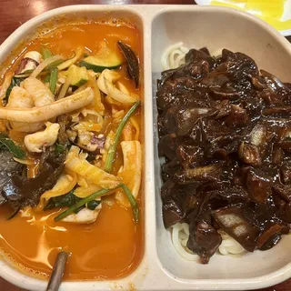 N1. Noodle with Brown Sauce and Noodle with Spicy Seafood Soup