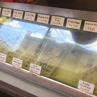 Most of the seafood and chicken are breaded and fried to order.