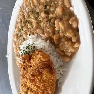 White beans &amp; fried catfish special
