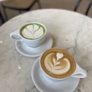 Matcha latte and Marron latte with oat milk