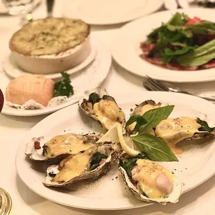 oyster rockefeller, escargot, steak tataki
