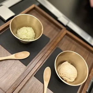 Hojicha ice cream and sorbet