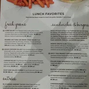 Lunch menu items