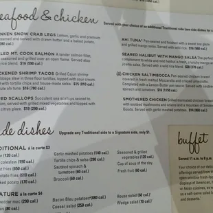 Seafood,  hicken, and side dishes