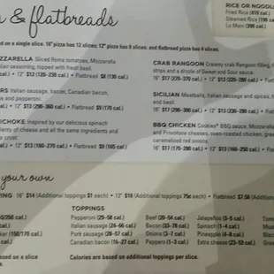 Pizza a d flatbread menu items.