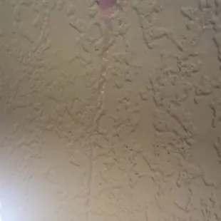 Pink stuff leaking out of a hole in the wall
