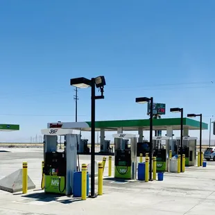 a gas station in a parking lot