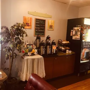 a coffee station in a living room