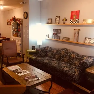 a living room and dining area