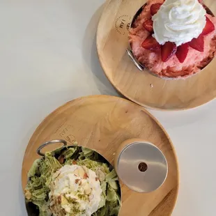 Matcha Shaved Ice and Strawberry Limeade Shaved Ice