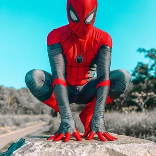 Spider man flexing his spidey muscles