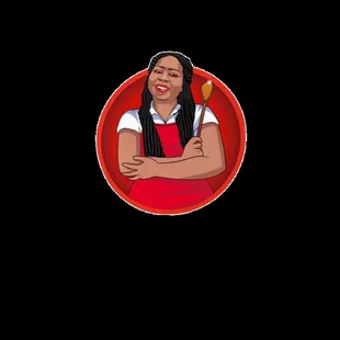 a woman in a red apron