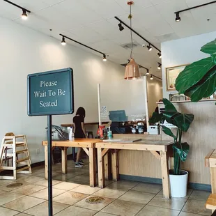 a sign in a restaurant