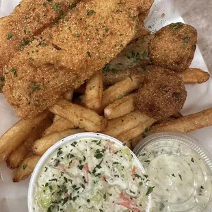 Catfish dinner. The cole slaw is amazing!