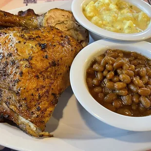 Chicken,?baked beans s, potato salad