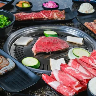 Thinly Sliced Beef Brisket, Shrimp, Top Sirloin Steak, Boneless and Bone-in Short Ribs