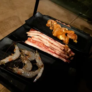 shrimp, short ribs, chicken