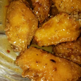 Wings tossed in a sweet and spicy sauce