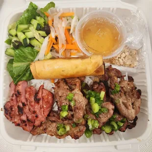 a meal in a styrofoam container