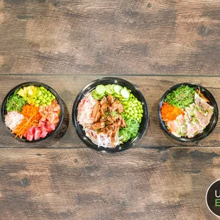 three bowls of food