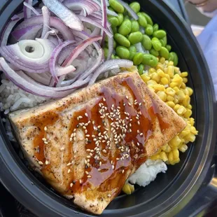 Salmon bowl with sides