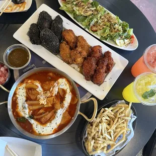 Gim ballad, APPLE TOPOKI, PINEAPPLE PARADISE, STRAWBERRY YOGURT, MY SALAD (SMALL), ANCHOVY FRIES