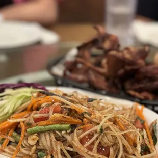 papaya salad and fried quail